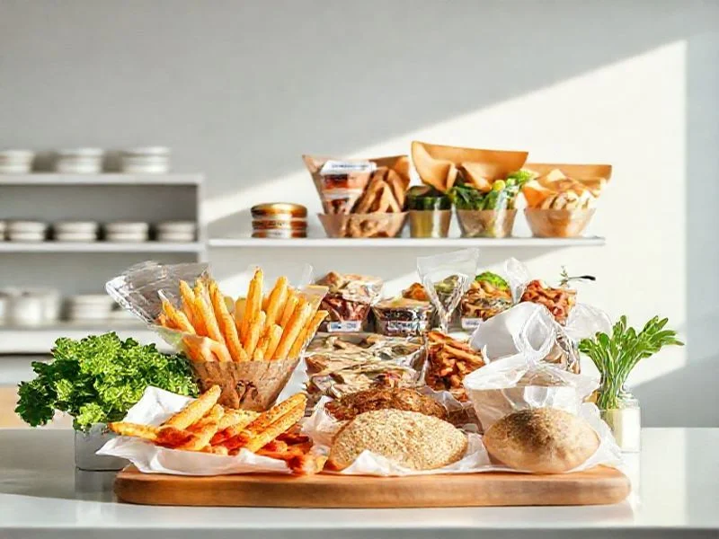 Deconstructed gourmet salad with edible flowers